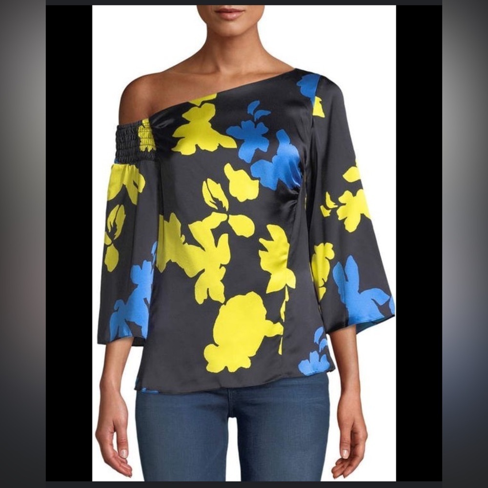 Tanya Taylor Florence Floral Camo Printed Silk Blouse. Size 6. Retail $400